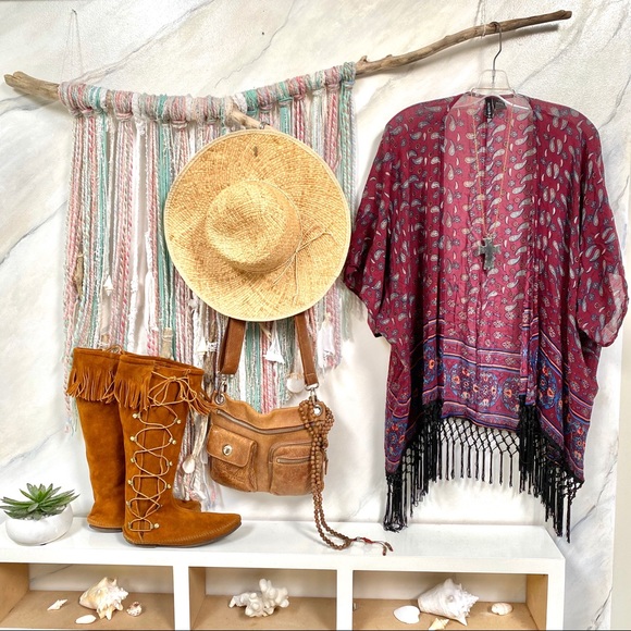 ♥️FALL BOHO fringed breezy cape-prune SPICE - Picture 3 of 8
